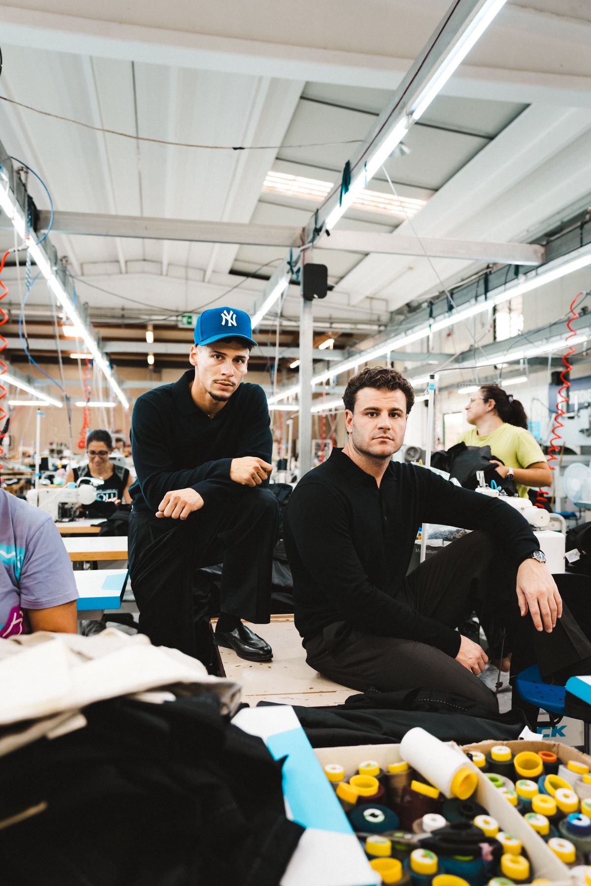 The founders, the founders of Once in a Blue, at the factory in Italy