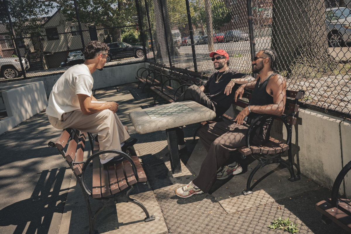 Friends at a park table in the Bronx