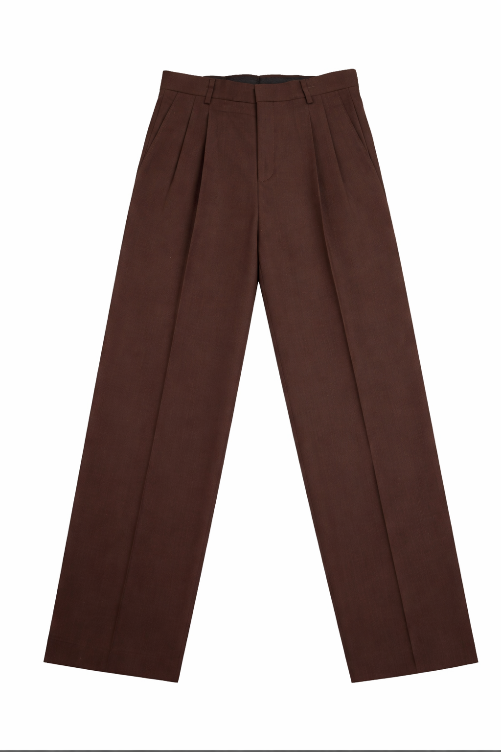 Brown pleated pants on a white background