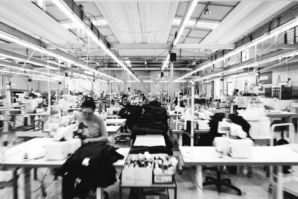 The factory floor in southern Italy, black and white